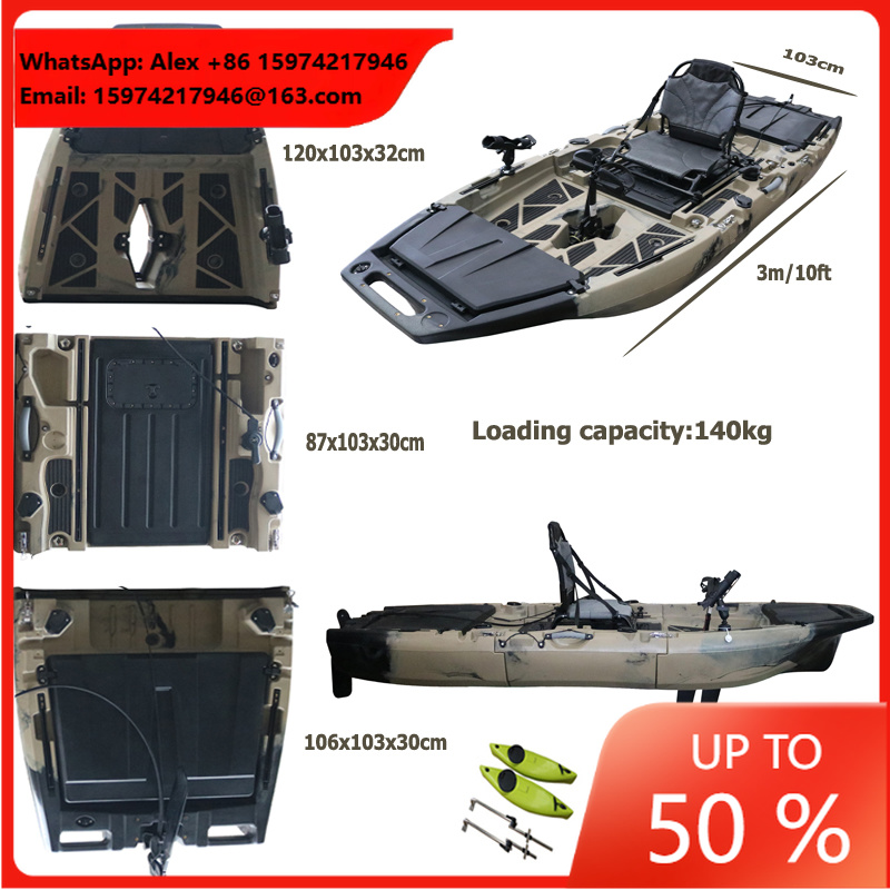 Fishing Kayak Sit In - 10FT Modulares Angelkajak mit Flossenantrieb, Pedalantrieb,
